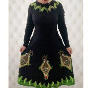 Oblong Box Shop Shrunken Head Long Sleeve Dark Tiki Goth Midi Dress Plus Size